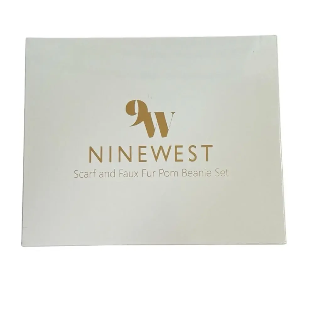 New Nine West Scarf and Faux Fur Pom Beanie Set